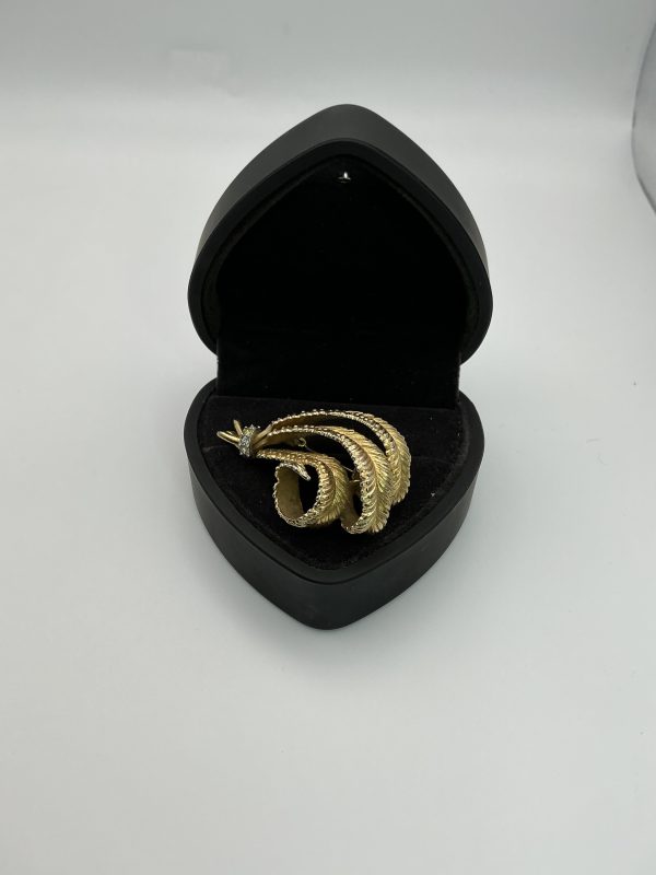 1965 Grosse German Designer Gold Plated Brooch with Gem Accents - Image 4