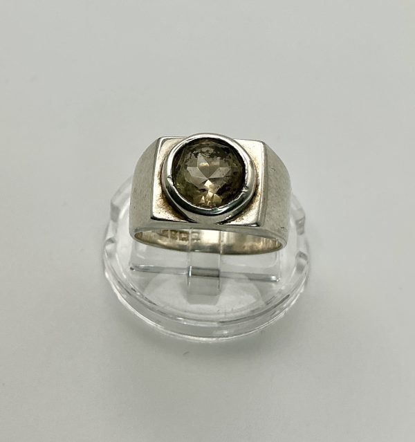 Hallmarked Sterling Silver Smoky Quartz Ring – Birmingham Assay, Size L/M