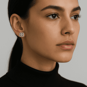 Modern 925 Sterling Silver Grid Stud Earrings – Minimalist Square Design, 1.4g
