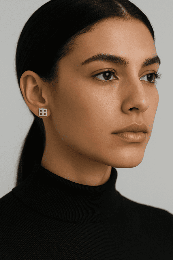 Modern 925 Sterling Silver Grid Stud Earrings – Minimalist Square Design, 1.4g