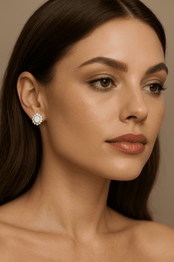 Vintage 9ct White Gold Opal & Clear Stone Halo Stud Earrings – 5x4mm Oval, Hallmarked 375 - Image 6