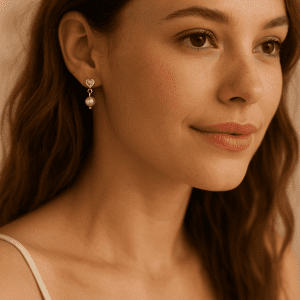 Silver Heart Drop Earrings with Faux Pearls & Glass Stones – 2g