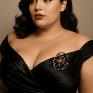 Vintage Sterling Silver and Amethyst Cabochon Brooch – 7.3g, Ornate Twisted Frame Design