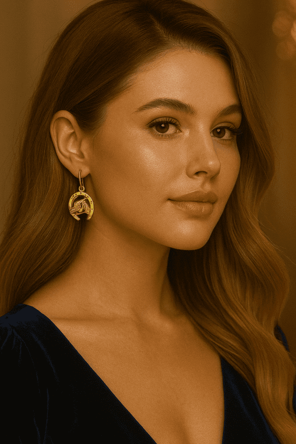 9K Yellow Gold Horse & Horseshoe Drop Earrings – 1.4g
