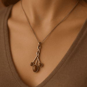 925 Sterling Silver & Goldstone Trio Pendant – 2” Drop, 4.9g