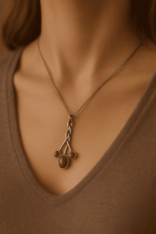 925 Sterling Silver & Goldstone Trio Pendant – 2” Drop, 4.9g