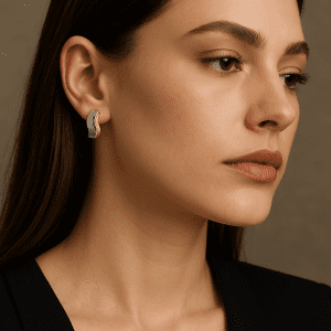 Luxury 925 Sterling Silver Two-Tone Wave Earrings – Sculpted Abstract Design, 2.3g