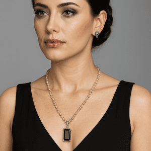 Sterling Silver Smoky Quartz Necklace, Pendant & Topaz Stud Earrings Set – 50ct Total