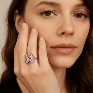 H&W Sterling Silver Pink Tourmaline-Style Cluster Cocktail Ring – 20.4g, Birmingham Assay