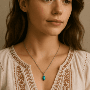 925 Sterling Silver Oval Turquoise Pendant Necklace – Boho Luxe Chain