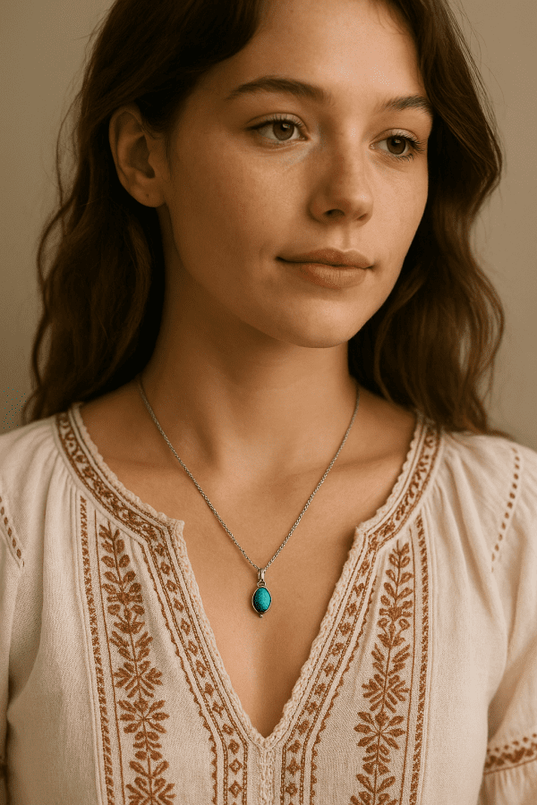 925 Sterling Silver Oval Turquoise Pendant Necklace – Boho Luxe Chain
