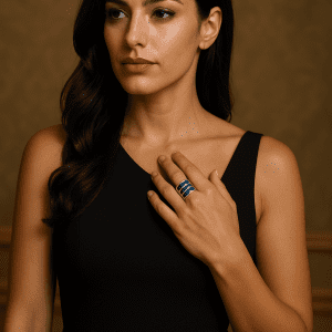 Sterling Silver & Deep Blue Abalone Shell Wide Adjustable Statement Ring – 10.9g