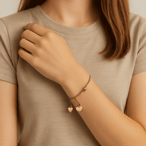 Katie Loxton Gold-Tone Double Heart Bracelet – Adjustable Chain, 5.1g, 4”