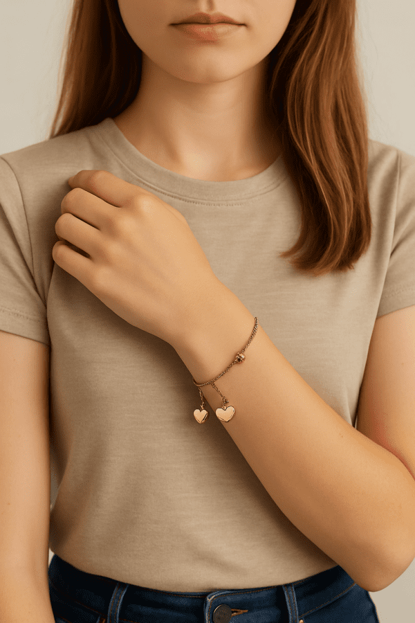 Katie Loxton Gold-Tone Double Heart Bracelet – Adjustable Chain, 5.1g, 4”