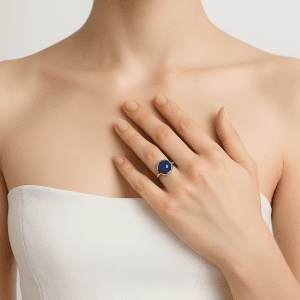 Sterling Silver Lapis Lazuli Cabochon Ring – Size O | Vintage 925 Silver Gemstone Ring 2.6g