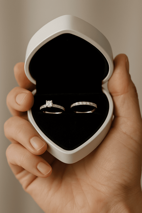 Love Diamond Sterling Silver 13pt Diamond Bridal Set – Size K/L, 2.5g