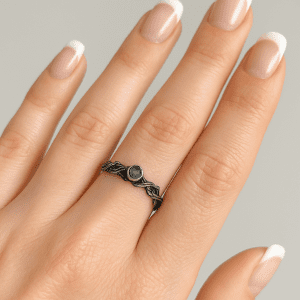 Dixi 925 Sterling Silver Woodland Vine Ring with Blue Gem – Size K