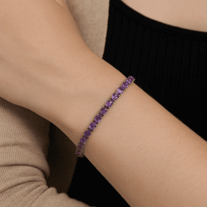 Sterling Silver 925 Amethyst Tennis Bracelet – 7”, 8.2g