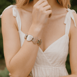 Whitney Kelly Sterling Silver Pink Gemstone Bracelet – 17cm, 45g Statement Design