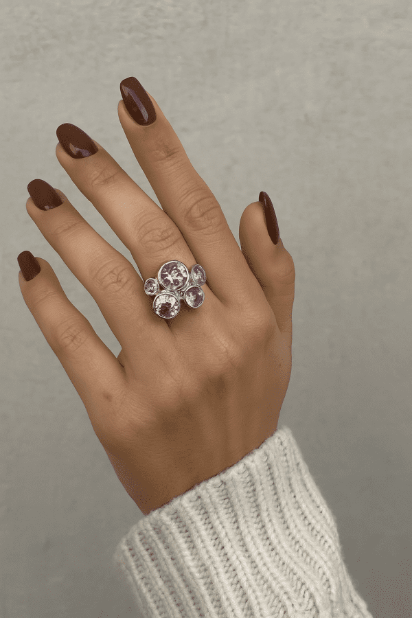 H&W Sterling Silver Pink Tourmaline-Style Cluster Cocktail Ring – 20.4g, Birmingham Assay - Image 3