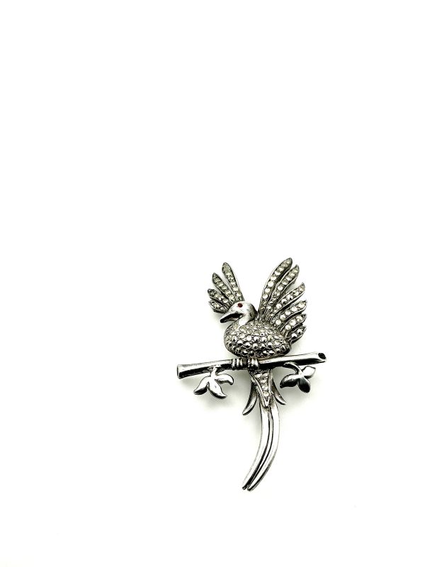 Vintage Sterling Silver & Marcasite Bird Brooch – Exquisite Detailing, Elegant Design - Image 5