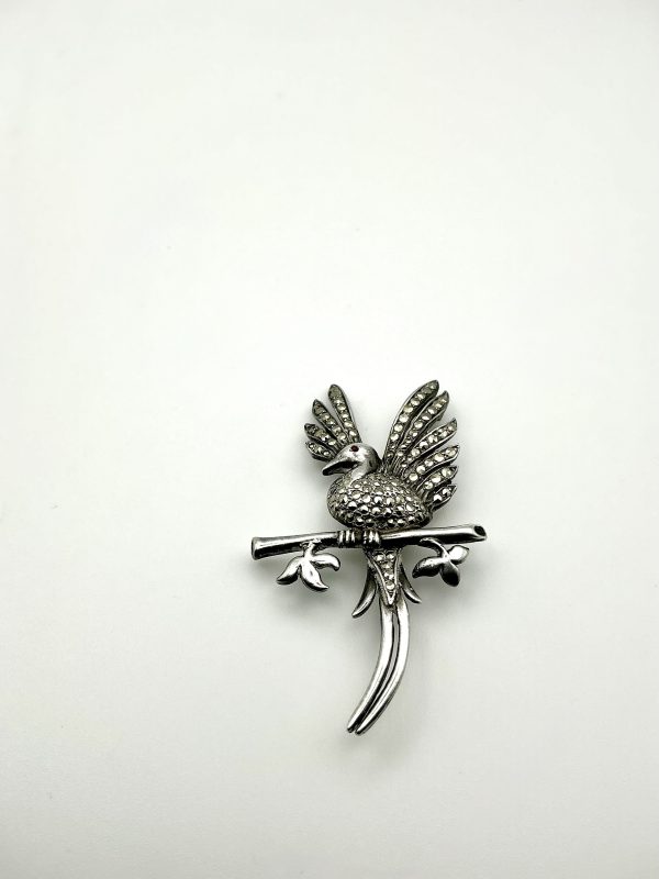 Vintage Sterling Silver & Marcasite Bird Brooch – Exquisite Detailing, Elegant Design - Image 4