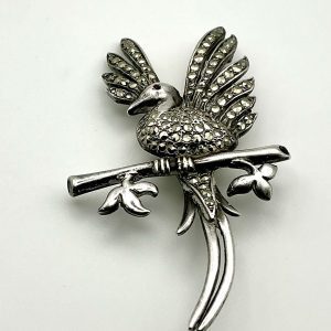 Vintage Sterling Silver & Marcasite Bird Brooch – Exquisite Detailing, Elegant Design
