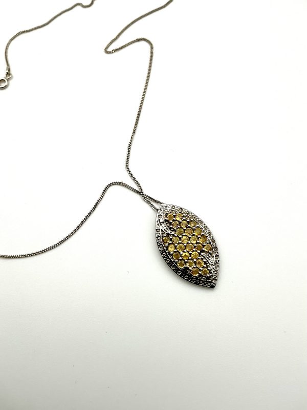 Luxury Sterling Silver 925 Necklace with Marquise Yellow Sapphire Pendant, 18”