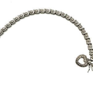 Luxury 925 Sterling Silver Marcasite Tennis Bracelet with Heart Charm, 7”, 11.4g