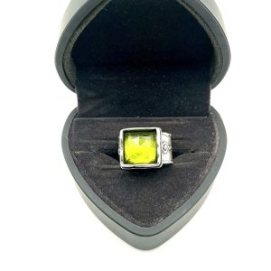 Sterling Silver Statement Ring with Green Faceted Gemstone, Size P, 10.8g