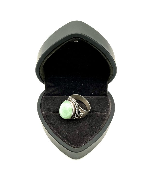Sterling Silver Jadeite Statement Ring – Size Q, 8.7g - Image 7