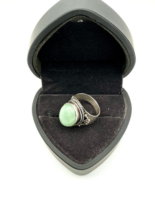 Sterling Silver Jadeite Statement Ring – Size Q, 8.7g - Image 6