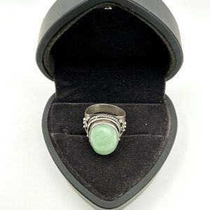 Sterling Silver Jadeite Statement Ring – Size Q, 8.7g