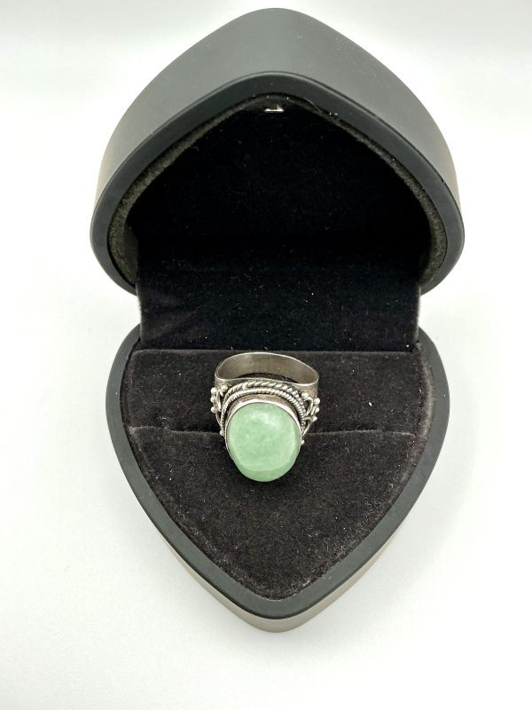 Sterling Silver Jadeite Statement Ring – Size Q, 8.7g