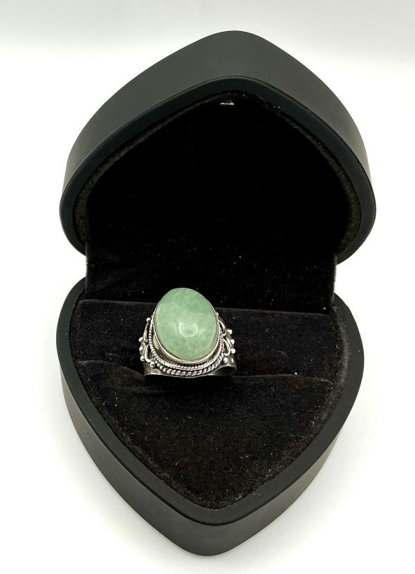 Sterling Silver Jadeite Statement Ring – Size Q, 8.7g - Image 4
