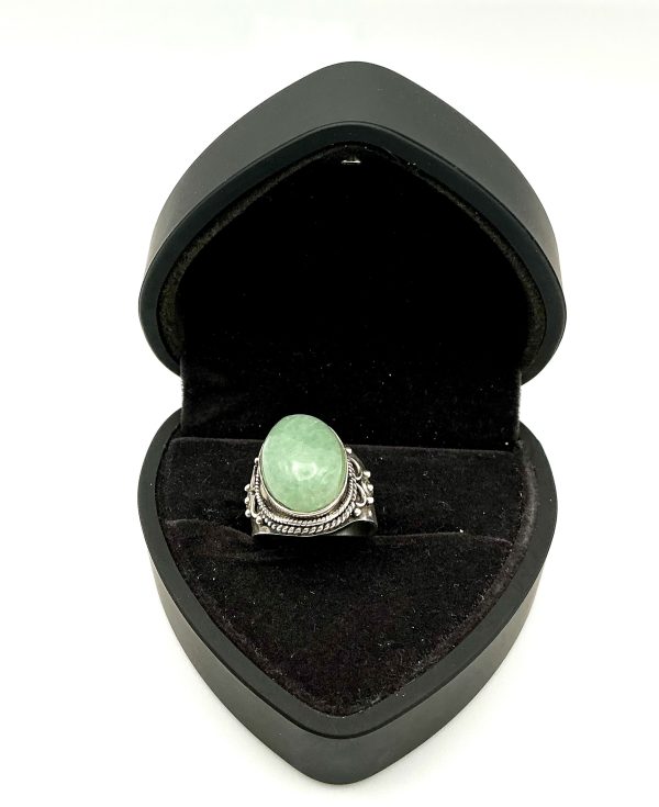 Sterling Silver Jadeite Statement Ring – Size Q, 8.7g - Image 3