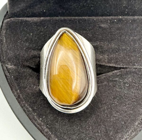 Sterling Silver Tiger’s Eye Statement Ring – Size Q, 8.3g - Image 4