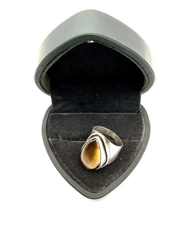 Sterling Silver Tiger’s Eye Statement Ring – Size Q, 8.3g
