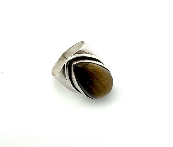 Sterling Silver Tiger’s Eye Statement Ring – Size Q, 8.3g - Image 6
