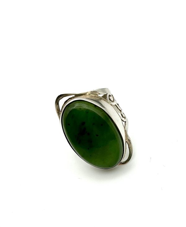 Sterling Silver Jadeite Artisan Ring – Size P, 8g - Image 2