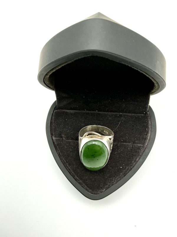 Sterling Silver Jadeite Artisan Ring – Size P, 8g - Image 6