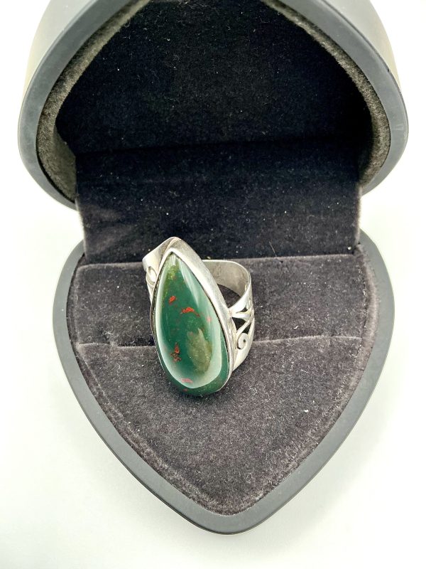Sterling Silver Bloodstone Signet Ring – Size Q, 8.2g - Image 2