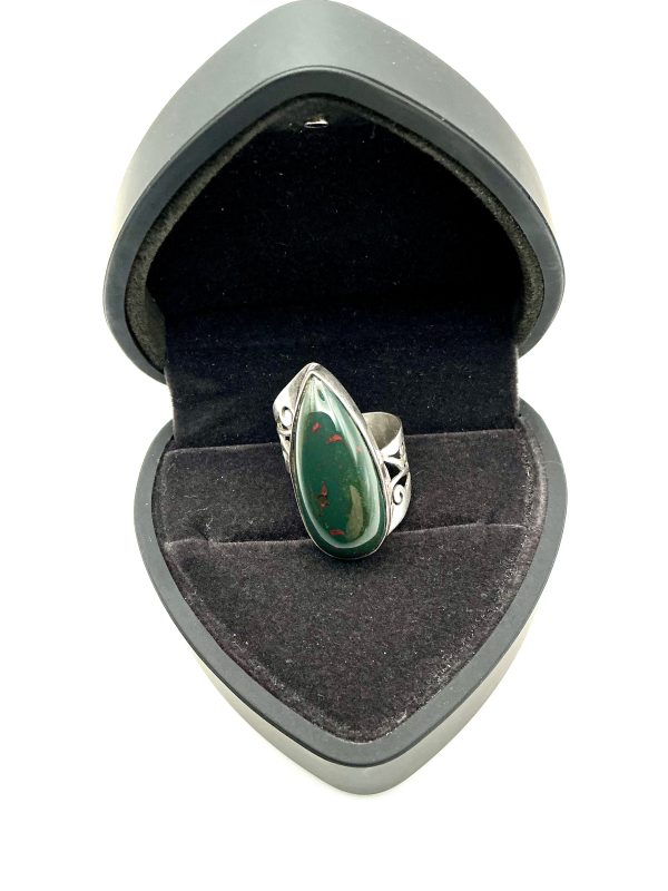 Sterling Silver Bloodstone Signet Ring – Size Q, 8.2g - Image 3
