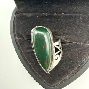 Sterling Silver Bloodstone Signet Ring – Size Q, 8.2g