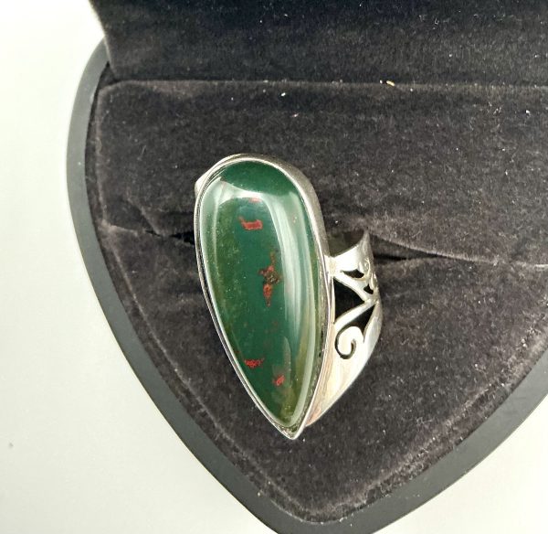Sterling Silver Bloodstone Signet Ring – Size Q, 8.2g
