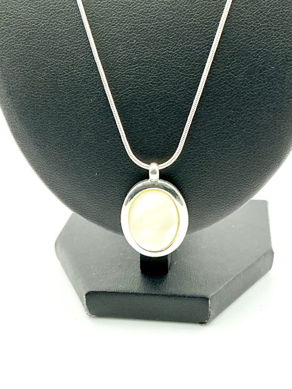 Sterling Silver 925 Oval Mother of Pearl Pendant Necklace – 18” Snake Chain, 10.3 - Image 4