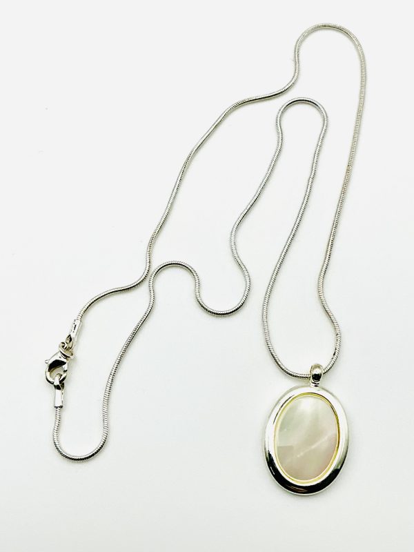 Sterling Silver 925 Oval Mother of Pearl Pendant Necklace – 18” Snake Chain, 10.3 - Image 3