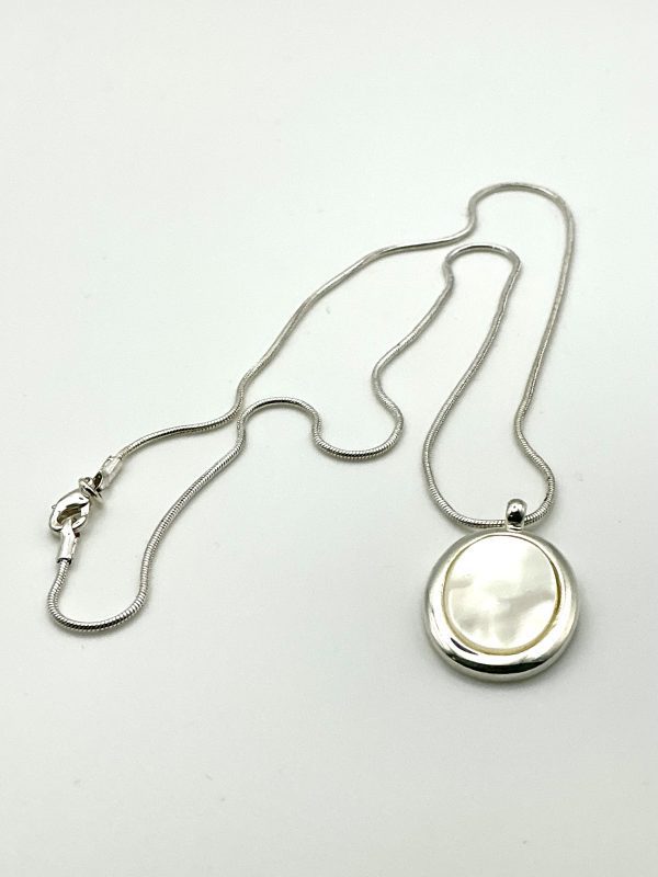 Sterling Silver 925 Oval Mother of Pearl Pendant Necklace – 18” Snake Chain, 10.3 - Image 2
