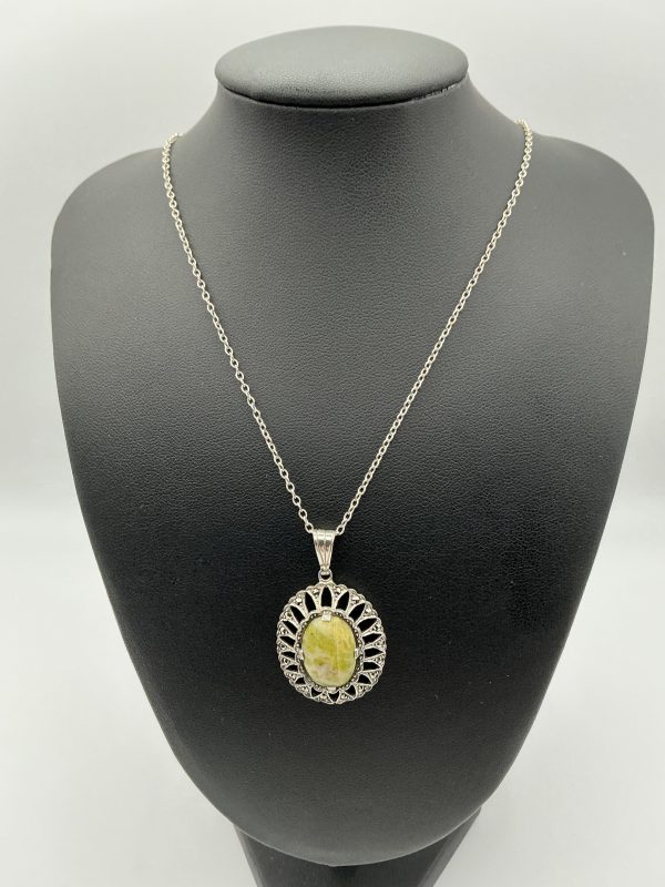 Vintage-Inspired 925 Sterling Silver Lemon Jasper & Marcasite Pendant Necklace – 16”, 6.5g - Image 5