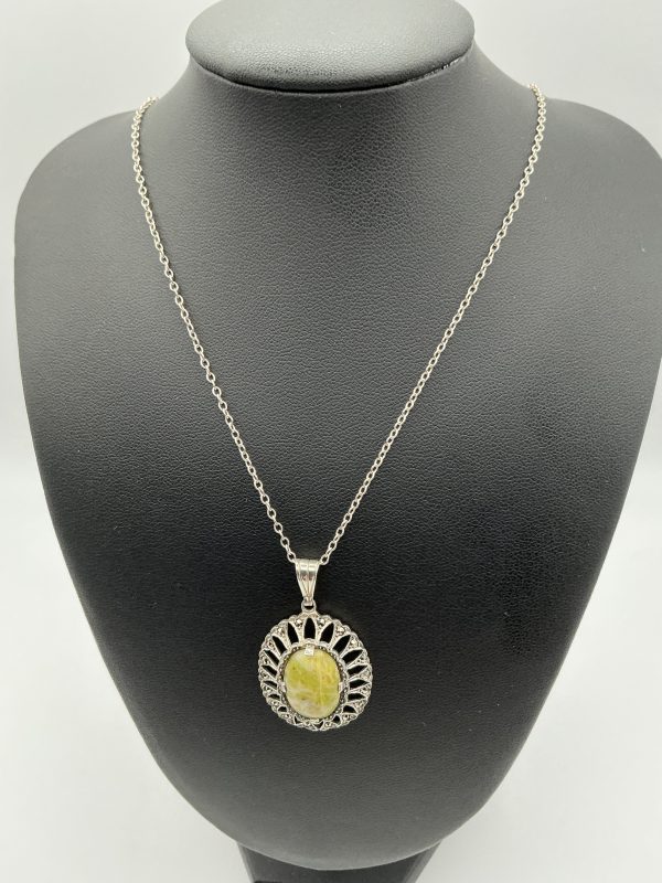 Vintage-Inspired 925 Sterling Silver Lemon Jasper & Marcasite Pendant Necklace – 16”, 6.5g - Image 6